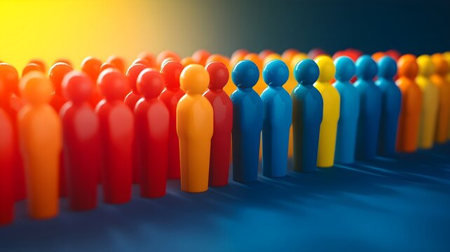 Colorful abstract figures representing a diverse crowd or community. Concept banner template of unity in diversity and teamwork for social media.