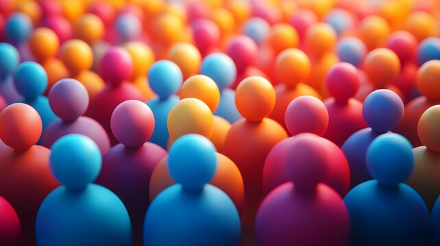 Colorful abstract figures representing a diverse crowd or community. Concept banner template of unity in diversity and teamwork for social media.