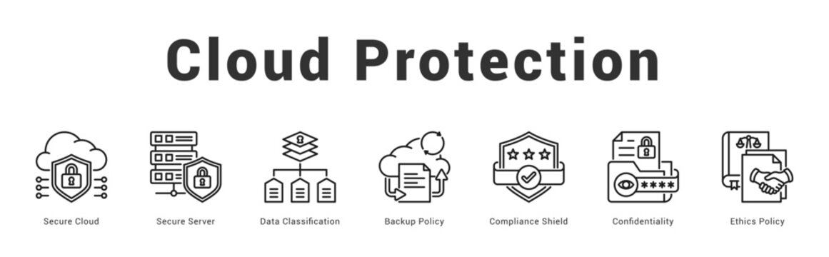 Cloud Protection Modern and clean web banner illustration featuring thematic icons for visual communication