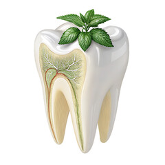 tooth with mint on a white background