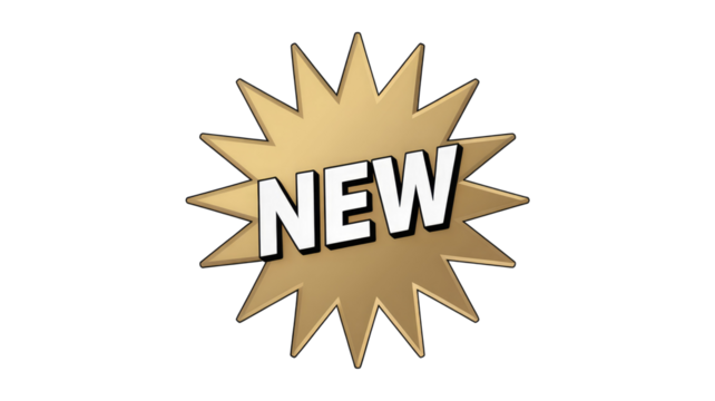 A golden starburst badge with the word "NEW" in bold white letters, featuring a 3D effect. Ideal for promotions and product launches. background removed