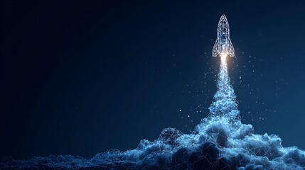 Digital Rocket Launch for Start-up. Futuristic Concept of Rapid Growth and Technology Boost.