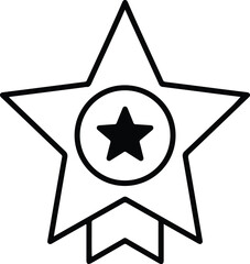 Star Achievement Line Icon. Medal Award Ribbon Vector Symbol