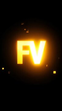 Golden FV Logo Glitch Effect with Sparks Motion Graphic