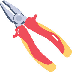 Pliers tool with red and yellow handles isolated on a white background for crafting and repair