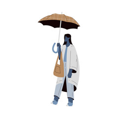 Rain with Woman Character with Umbrella in Storm Weather Vector Illustration