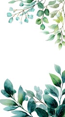 High quality image of watercolor leaves frame isolated on white background, botanical illustration.