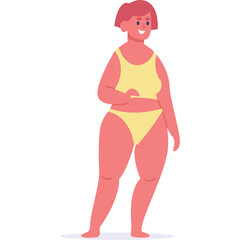 Plus Size Woman in Yellow Bikini Posing Confidently with a Smile Against a White Background