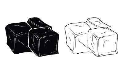 Ice cube icon vector. Silhouette of outline ice cube vector symbol.  Melting ice cube icons. Vector illustration.