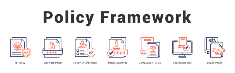Policy Framework Modern and clean web banner illustration featuring thematic icons for visual communication