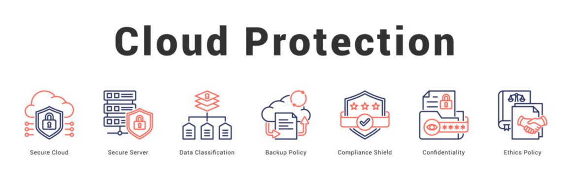 Cloud Protection Modern and clean web banner illustration featuring thematic icons for visual communication