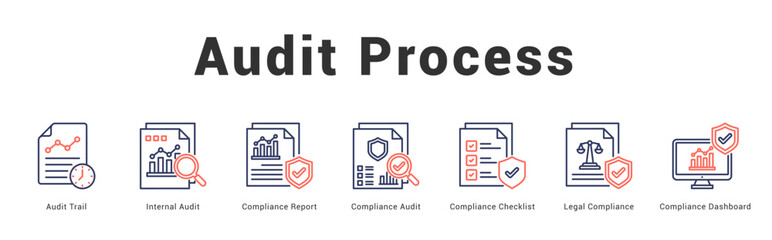 Audit Process Modern and clean web banner illustration featuring thematic icons for visual communication