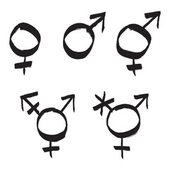 Set of hand drawn female, male, bigender and transgender gender identity sign Symbol used to represent sex and gender Single element for print, web, design, decor