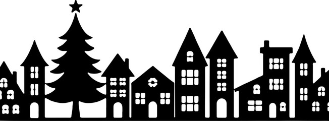 Christmas, Winter village, Silhouette, Houses, Christmas 