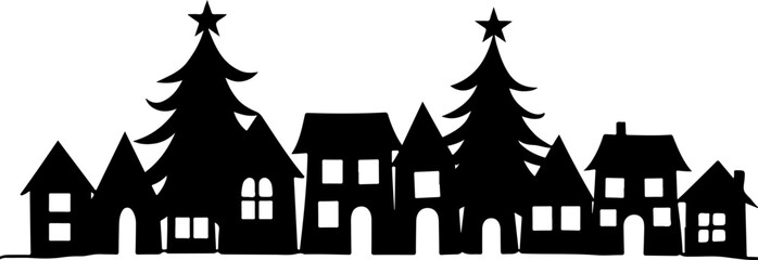 Christmas, Winter village, Silhouette, Houses, Christmas 