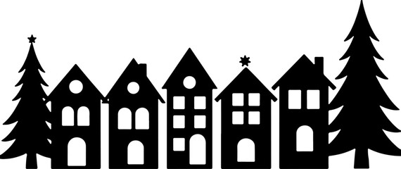 Christmas, Winter village, Silhouette, Houses, Christmas 
