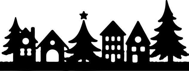 Christmas, Winter village, Silhouette, Houses, Christmas 