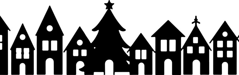 Christmas, Winter village, Silhouette, Houses, Christmas 