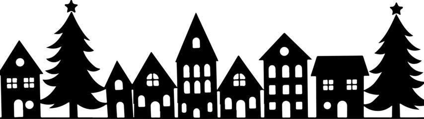 Christmas, Winter village, Silhouette, Houses, Christmas 