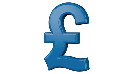 Obraz premium A glossy, 3D blue British Pound sterling symbol, signifying currency and finance, stands prominently on a simple transparent background. background removed