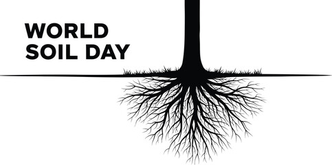 Silhouette of a tree with roots for the World Soil Day awareness campaign