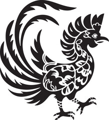 Obraz premium Stylized rooster tribal tattoo design vector illustration. traditional mythical bird silhouette artwork symbol