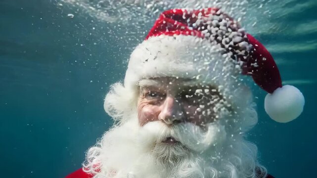 Santa claus underwater adventure festive holiday fun bubbles christmas celebration video