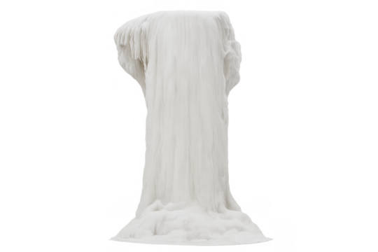 White wax sculpture forming abstract pillar with flowing melted liquid texture, dripping down a column, transparent background - Powered by Adobe