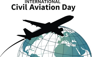 International Civil Aviation Day with an airplane silhouette flying over the world