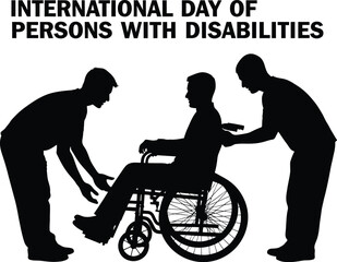 Silhouette illustration of the International Day of Persons with Disabilities two people helping a person in a wheelchair