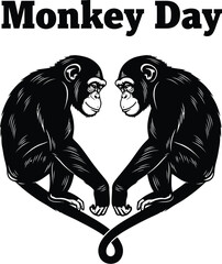 Silhouette illustration of Monkey Day, two monkeys forming a heart shape with their tails