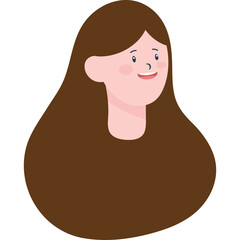 Portrait of a young woman with long brown hair smiling gently against a transparent background with soft blush on her cheeks and light blue eyes indicating a cheerful disposition ideal for graphic