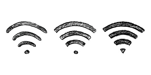 Set of hand drawn free wifi spot zone sign Public wi-fi area sign Wireless internet clipart in doodle style Single element for print, web, design, decor 3G, 4G, 5G, 6G, IoT
