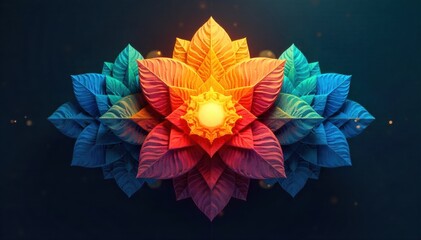 Abstract geometric forms in vibrant gradient sunset colors, representing digital art and modern design. An abstract composition of interlocking geometric shapes, rendered with smooth, vibrant gradient