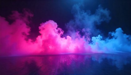 Abstract Swirls of Neon Light on a Smoky Dance Floor An abstract composition of swirling, glowing neon light in shades of pink, electric blue, and deep purple. The lights create a sense of rapid