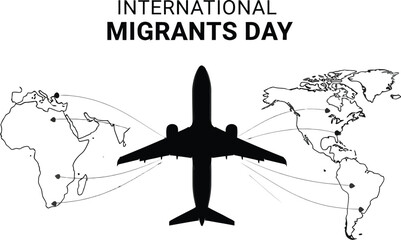 International Migrants Day with airplane and world map