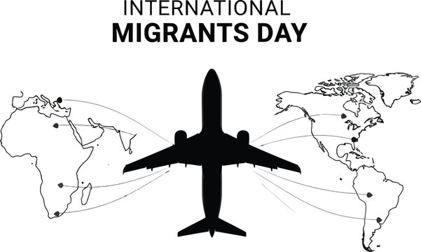 International Migrants Day with airplane and world map - Powered by Adobe