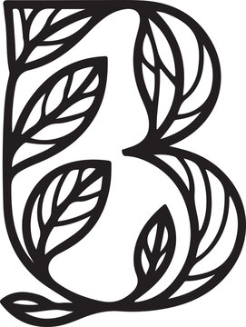 Botanical decorative letter b with organic leafy branches, an elegant alphabet initial design on a clean white background for various uses