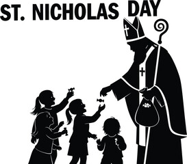 Saint Nicholas Day with Saint Nicholas and children