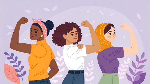 Empowering women of diverse backgrounds stand together, showcasing strength and unity, celebrating feminism, equality, and female empowerment in a vibrant vector illustration - Powered by Adobe