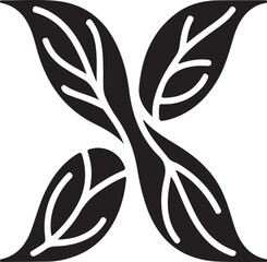 Stylized symmetrical leaves vector graphic design element in black and white, depicting natural elegance, organic flow.