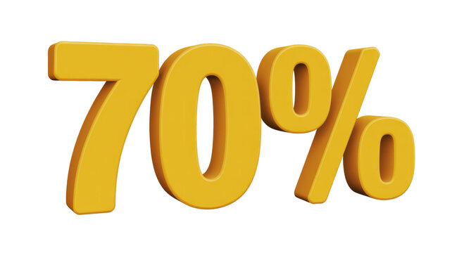 A prominent 3D golden '70%' discount sign, ideal for sales, promotions, and special offers. Perfect for marketing and advertising graphics. background removed