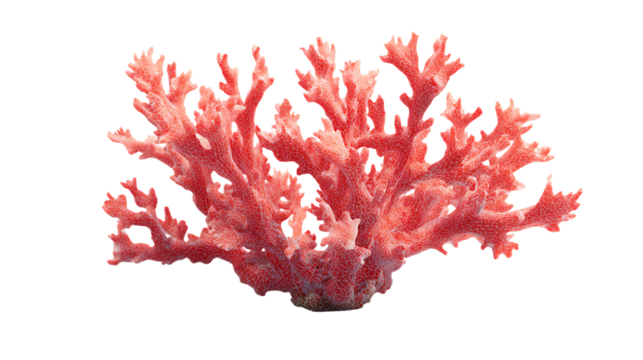 Vibrant red branching coral structure from the ocean, isolated on transparent background