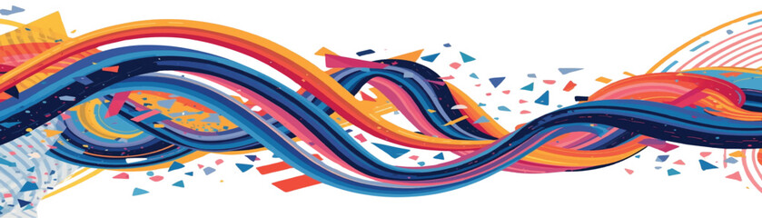Vibrant multicolor looped lines, dynamic flowing motion, bold abstract shapes, modern celebration design