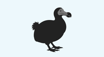 Obraz premium A simple, stylized illustration of an extinct Dodo bird, known for its flightless nature, standing on a plain light blue background.