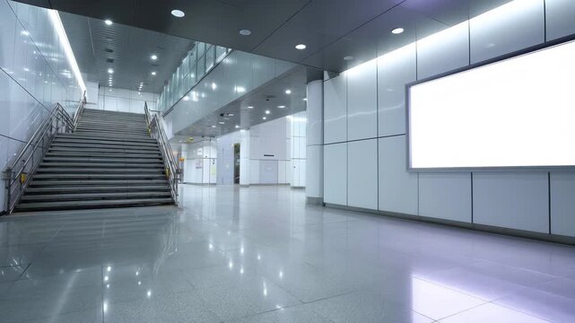 Modern subway station with blank billboard ready for your dynamic advertising campaign, 4K