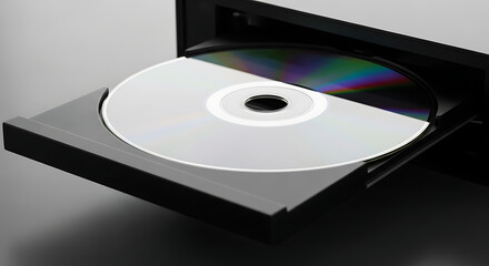 Fototapeta premium Close-up of a blank disc in an open optical drive tray, technology and data storage