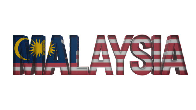 3D rendered text 'MALAYSIA' beautifully textured with the national flag, presented on a solid transparent background, symbolizing national identity. background removed