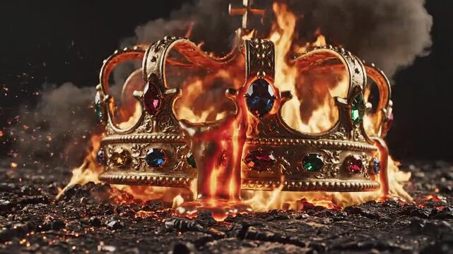 Burning Crowns - Symbolic Representation of Power, Destruction, and Revolution.