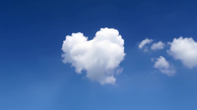 Heart shaped cloud floating in a clear blue sky symbolizing love romance and dreams with copy